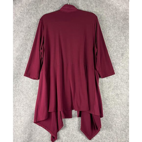 Susan Graver Liquid Knit Cardigan Womens 1X Burgundy 3/4 Sleeve Open Stretch - Picture 8 of 12